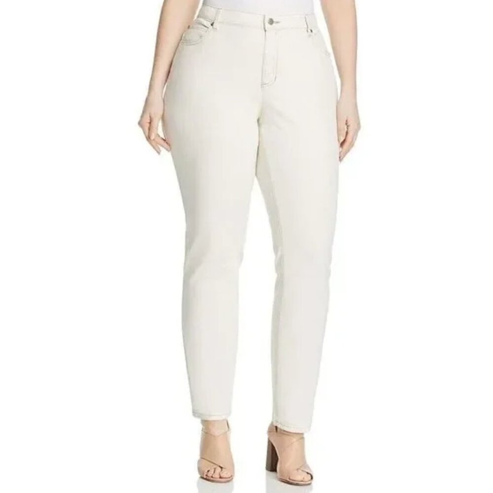 Eileen Fisher Off White Cream Straight Leg Mid Rise Organic Cotton Cropped Jeans